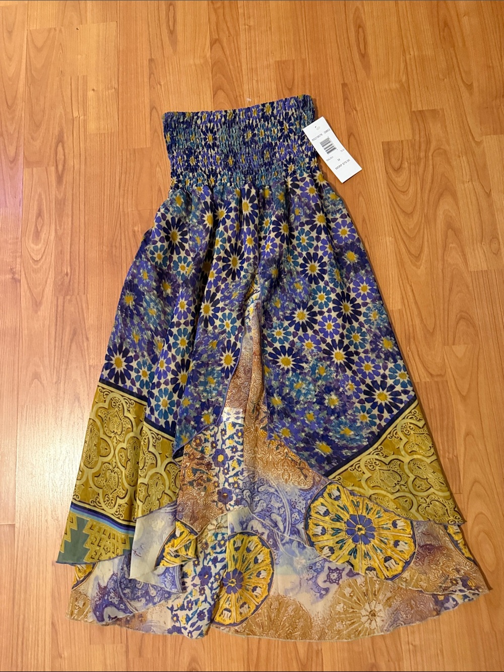 Sunny Leigh Strapless Maxi Dress in Blue and Yellow Floral Print